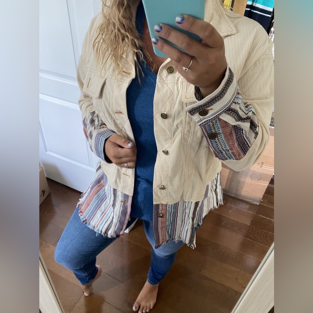 Nwt Beige Corduroy Vertical Stripe Button Shacket… - image 6